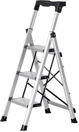 Scară Pliabilă 3 X Trepte Antiderapante Tavă Pentru Unelte Capacitate 150 Kg Aluminiu 480 X 540 X 1040 Mm