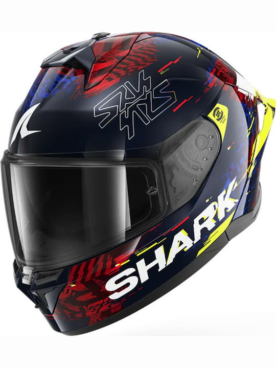 Shark Skwal CUP Speed-VIB Blue Red Yellow Motorcycle Helmet Full Face ECE 22.06 1570gr with Pinlock and Sun Visor