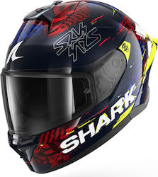 Shark Skwal Vollvisier Motorradhelm mit Sonnenblende ECE 22.06 CUP Speed-VIB Blau Rot Gelb