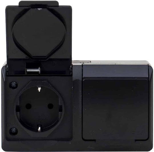 Black Double Socket Cover Hermes 16a/250v Ip44 Elpl-0325-09