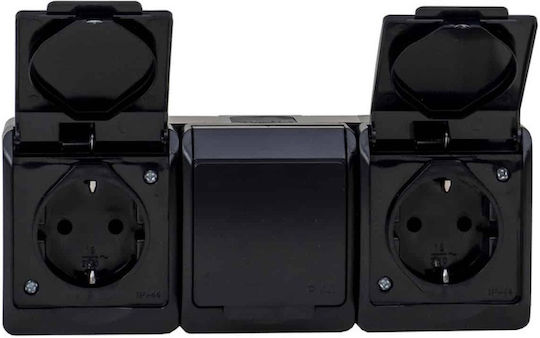 Black Triple Socket Cover Hermes 16a/250v Ip44 Elpl-0326-09