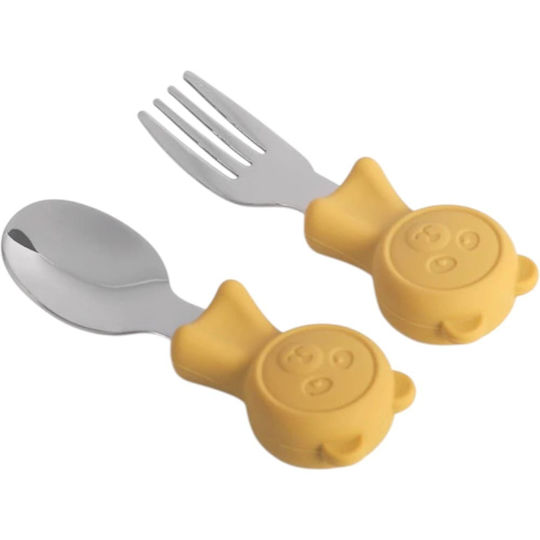 Queen Mother Baby Set with Fork Panda Yellow 2pcs