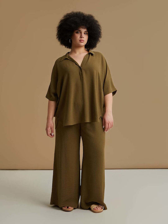 Mat Fashion Bluza Damă Mâneci Scurte Kaki