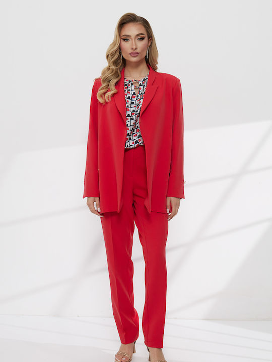 Damen Rotes Anzug in Gerader Bein Stil