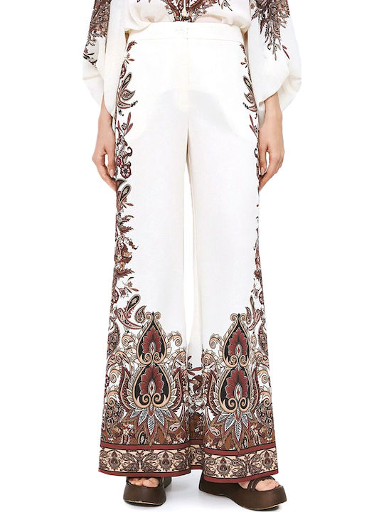 Women's High Waist Pantaloons in Straight Leg Style Ecru Brown Beige