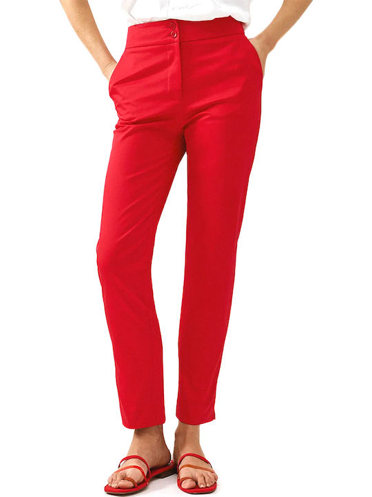 Access Women's High Rise Fabric Trousers in Slim Fit Red Access Women's High Rise Fabric Trousers in Slim Fit Red