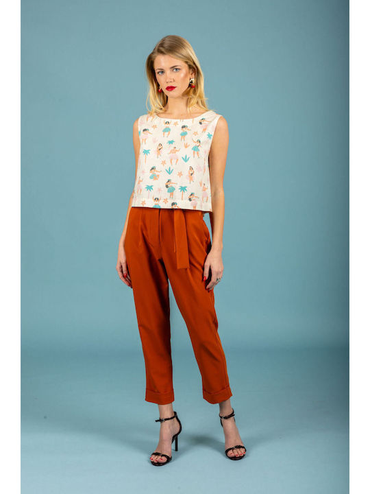 Women's Fabric Trousers in Loose Fit Burnt Orange