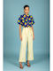 Women's Fabric Trousers in Loose Fit Banana