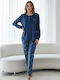 Winter Damen Schlafanzug Set Blau