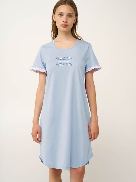 Vamp Vamp Sommer Baumwollenes Damen Nachthemd Blau Kentucky