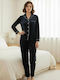 Winter Damen Schlafanzug Set Blau