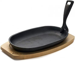 Platou Oval De Servire Din Fontă 24x14 Cm Cu Mâner Detasabil Suport Din Lemn Heinner Dcn65356
