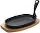 Platou Oval De Servire Din Fontă 24x14 Cm Cu Mâner Detasabil Suport Din Lemn Heinner Dcn65356