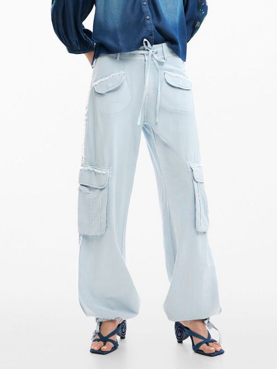 Women's Fabric Cargo Trousers Light Blue