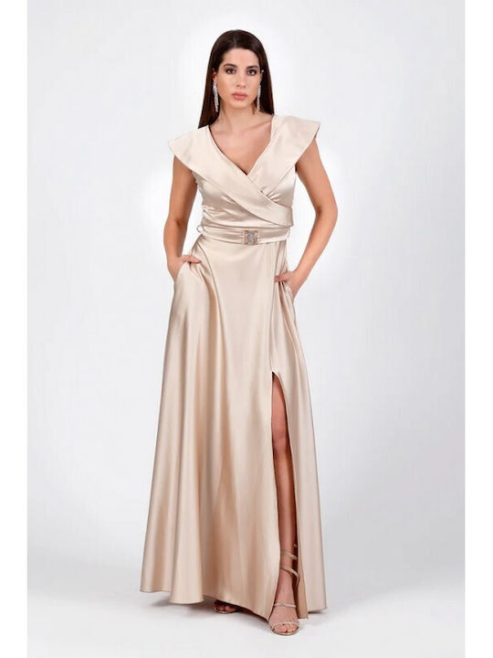 Cecilia Personal Rochie Satin Nuntă - Botez Bej