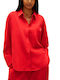 Long Sleeve Women's Linen Shirt Red