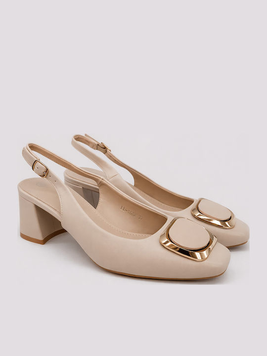 Plato Heels With Chunky Medium Beige Heel