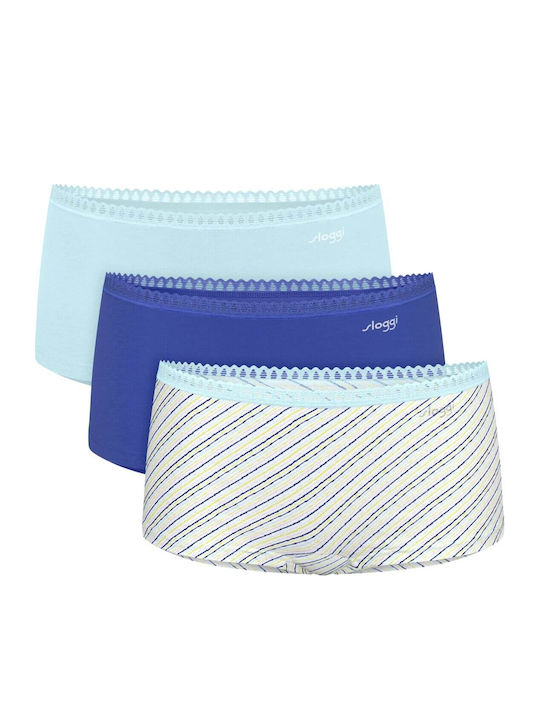 Sloggi Βαμβακερά Γυναικεία Boxer 3Pack Μπλε Ρου...