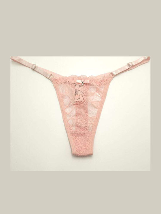 Topaki Γυναικείο String με Δαντέλα Ροζ