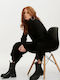 Knitted Set Trousers Blouse Turtleneck Black Size One Size