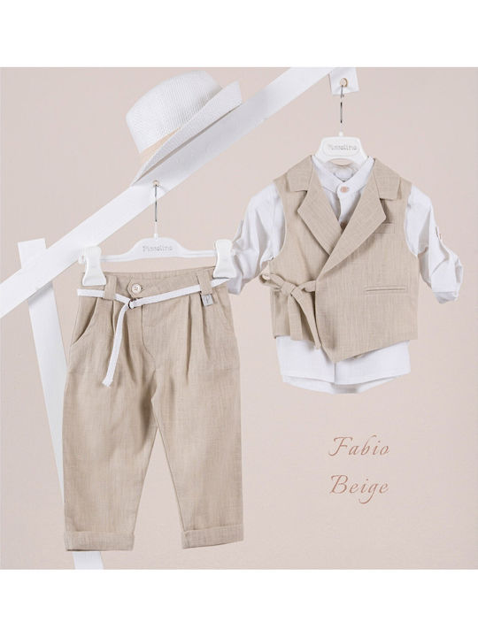 Piccolino Baptism Suit with Vest for Boys Giulio Beige