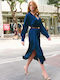 Midi Evening Satin Dress Dark Blue