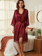 Summer Women's Burgundy Robe with Nightgown