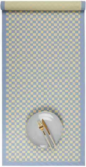 Butlers Ράνερ Βαμβακερό Checker Style Γαλάζιο 50x160εκ.