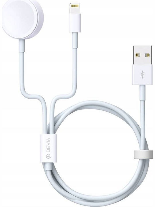 Usb Кабел Devia Кабел За iPhone Apple Watch Бял 2в1 1.2m