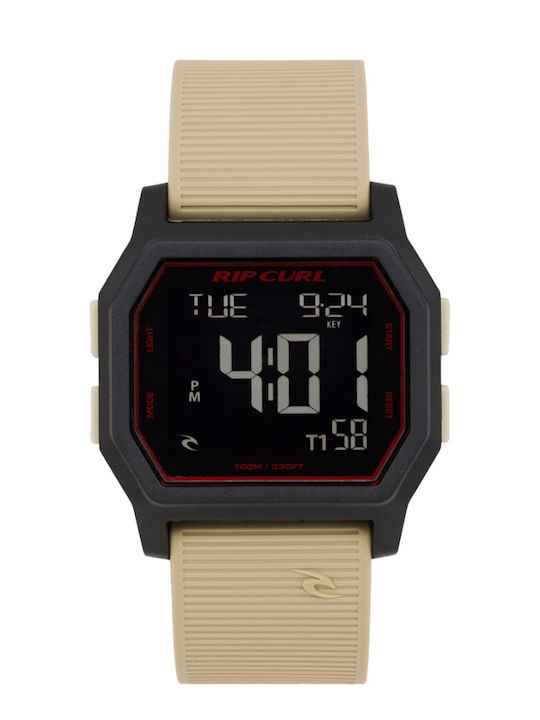 Rip Curl Ceas Digital De Bărbați Cu Baterie Și Curea Din Cauciuc Bej