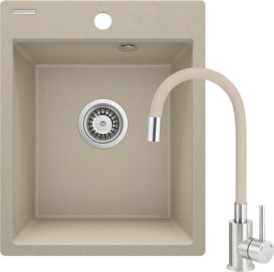 Deante Undermount Kitchen Sink from Liquid Granite with Faucet M50xP40cm Beige