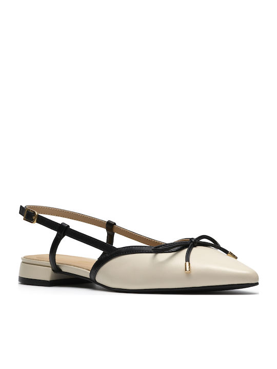 Sensa15 Bow Leather Women's Ballerina Shoes With Strap In Beige Color