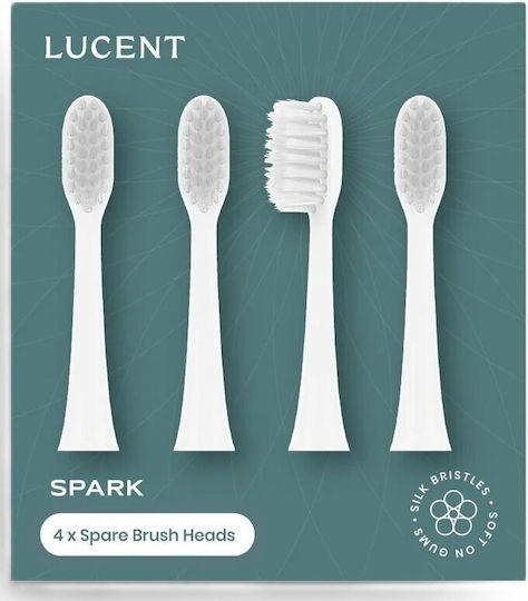 Original Be Lucent Spark Heads Toothbrush Replacement Tips 4 Pcs White Soft Bristles
