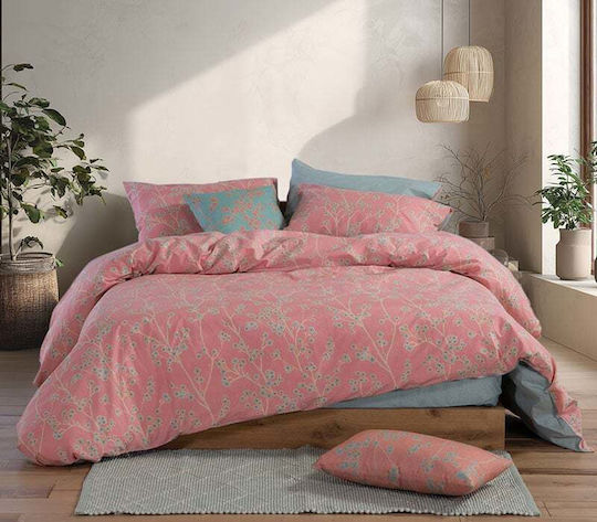 Nef-Nef Homeware Floriva Set King Size 4 Pieces 200x270cm With Rubber Hugger Coral Nef-Nef Homeware Floriva Set King Size 4 Pieces 200x270cm With Rubber Hugger Coral