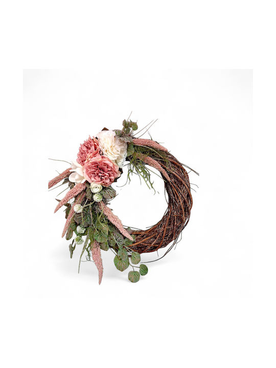 Krone Kladénio Dekorierte Chrysantheme Grünpflanzen Rosa-Weiß Schattierungen 50cm