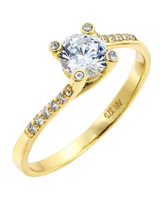 Single Stone Ring 9K Gold with Zircon