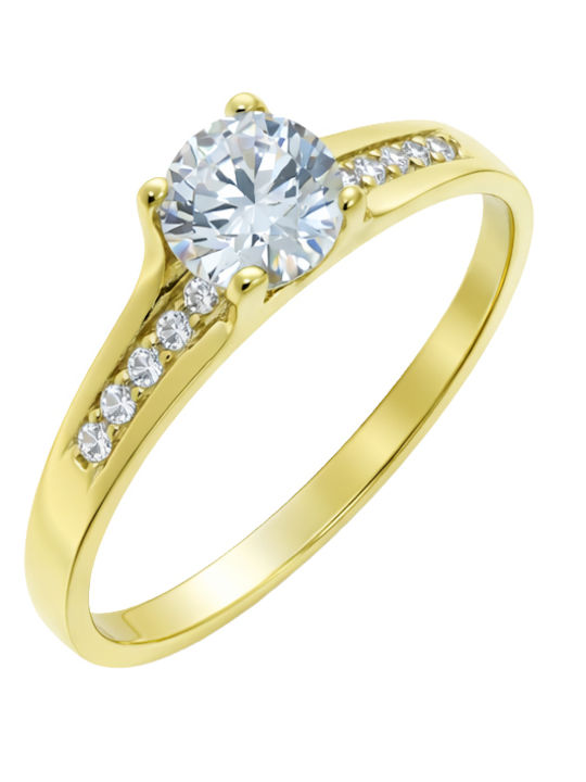 Single Stone Ring From 9K Gold With Zircon