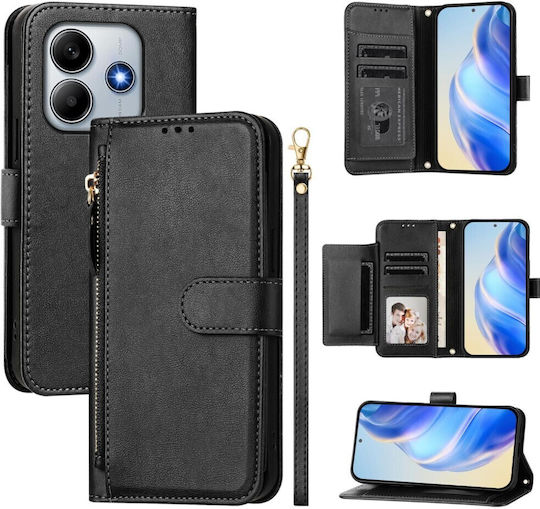 Tel1 Xiaomi Poco M7 Pro 5g Sloturi Card Portofel Cu Fermoar Husa Tip Carte Neagră