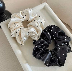 By Queen Scrunchie Satin Πουά Μαύρη Βάση Εκρού Τυχαίο Επιλογής