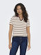 Women's Polo Short Sleeve Striped Burgundy Blouse