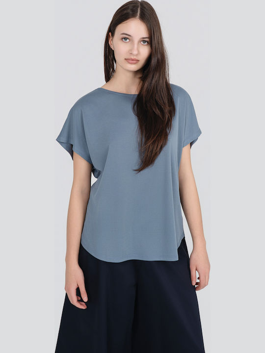 Women's Short Sleeve Blue Blouse