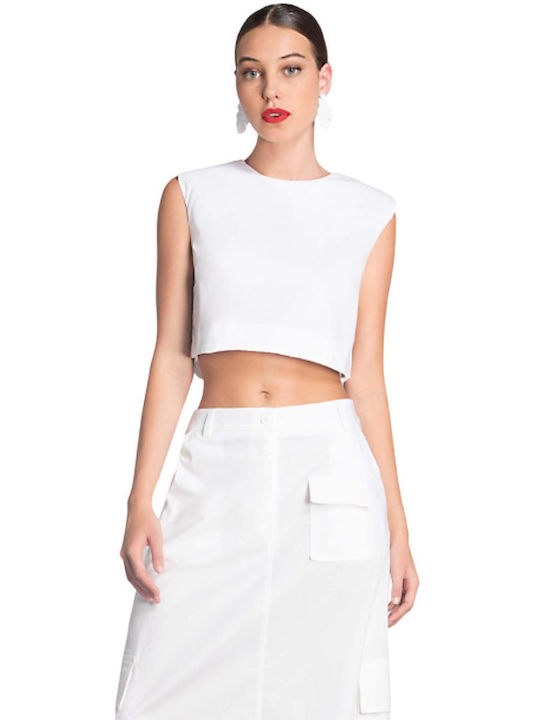 Γυναικείο Crop Top Αμάνικο Λευκό