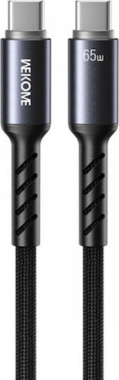 WK LED USB 2.0 Cable USB-C male - USB-C 65W PD Μαύρο 1.2m 250965
