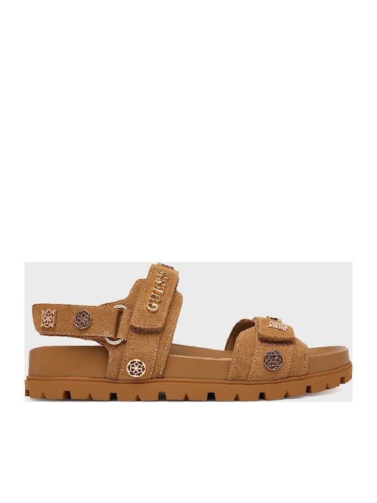 Guess Γυναικεία Σανδάλια Flatforms Καφέ