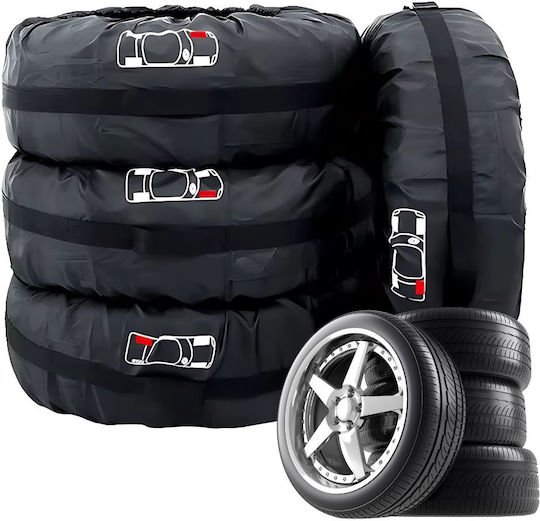 Set 4 Huse de Protecție pentru Depozitarea Anvelopelor Zola 13-17 Inch Reglabile Impermeabile Rezistente la Praf Negre