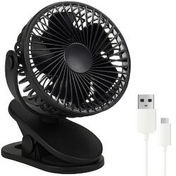 Ventilator De Birou Wireless Zola 3 Niveluri De Viteză Mod Undă 5 W Rotire 360° Montare Cu Clip Reîncărcabil Cablu Usb Negru