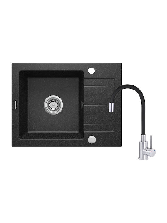 Deante Drop-In Kitchen Sink from Liquid Granite with Faucet M44xP58cm Gray