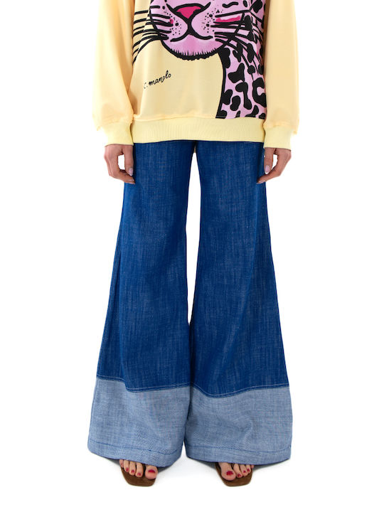 Women C.manolo High Waist Cotton Pantaloons in Straight Leg Style Blue