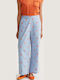 Women's High Rise Fabric Trousers with Rubber Band in Regular Fit Light Blue
