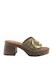 Leather Mules with Chunky Heel in Beige Colour